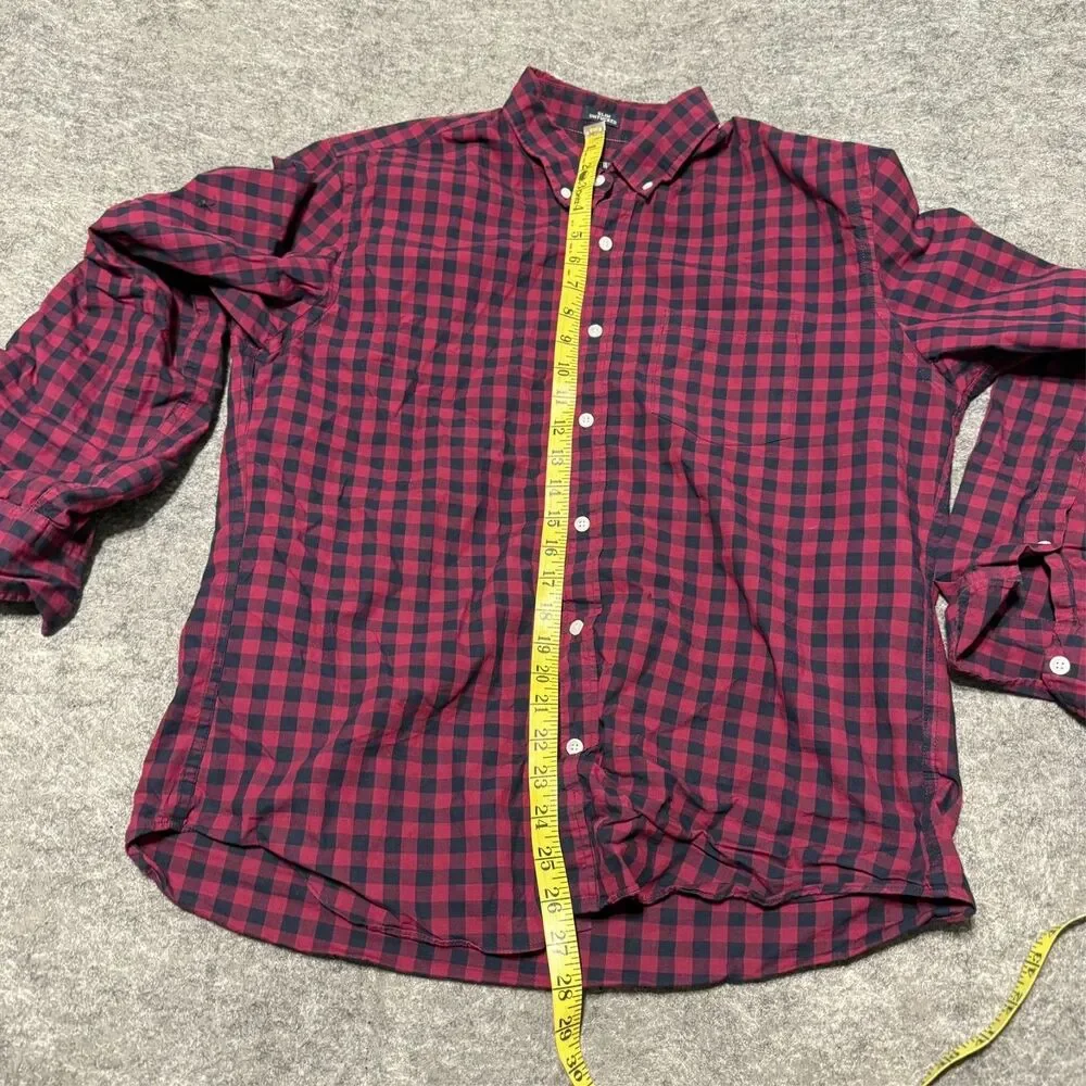 J Crew Mens Shirt Size L Red Black Check Flex Washed Slim Untucked Long Sleeve